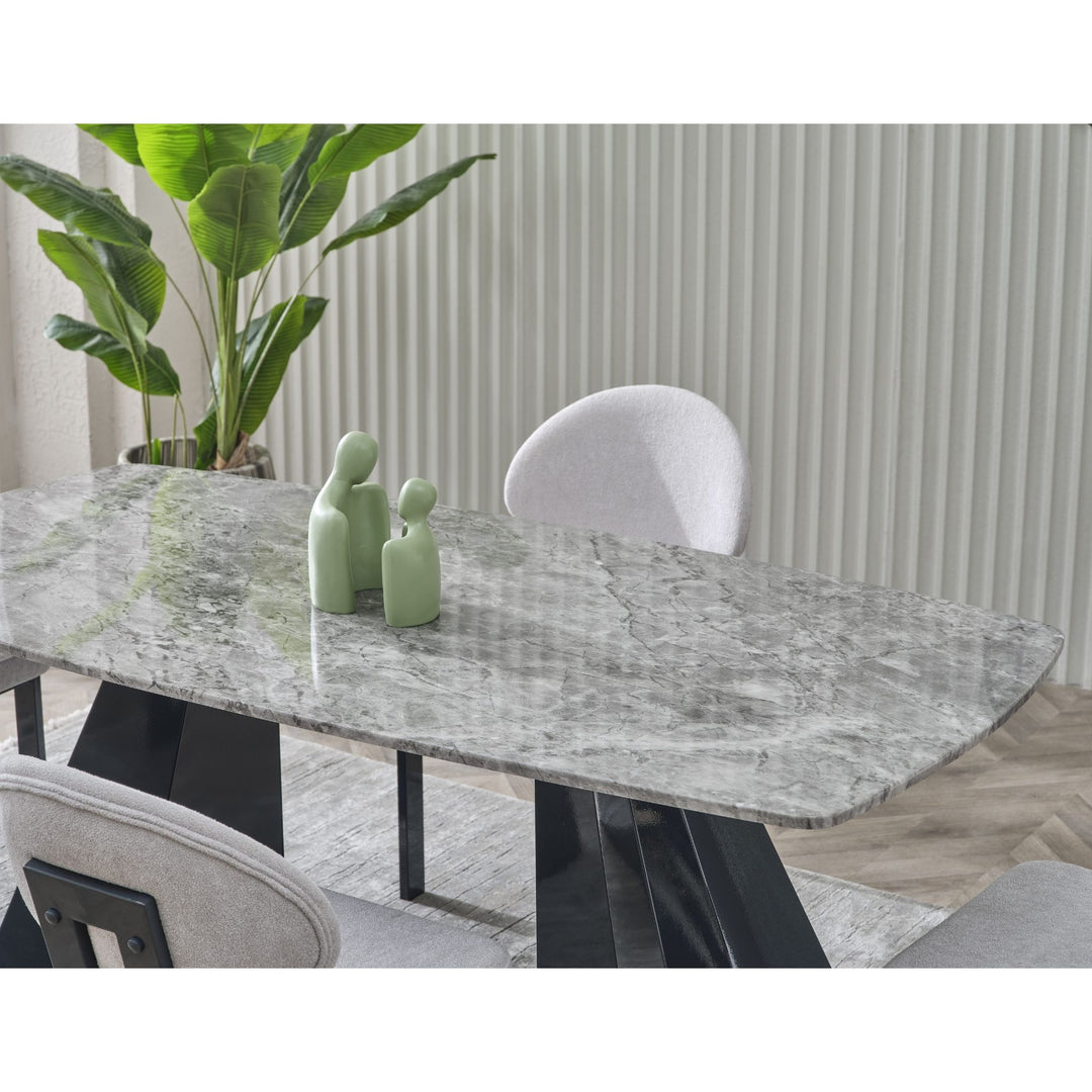 Pramid Mermerit Esstisch-Set graue Platte (180 × 92 cm)