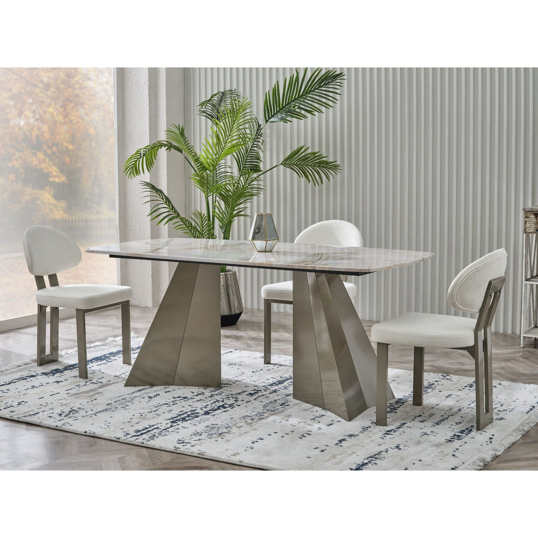 Pramid Mermerit Esstisch-Set (180 × 92 cm)