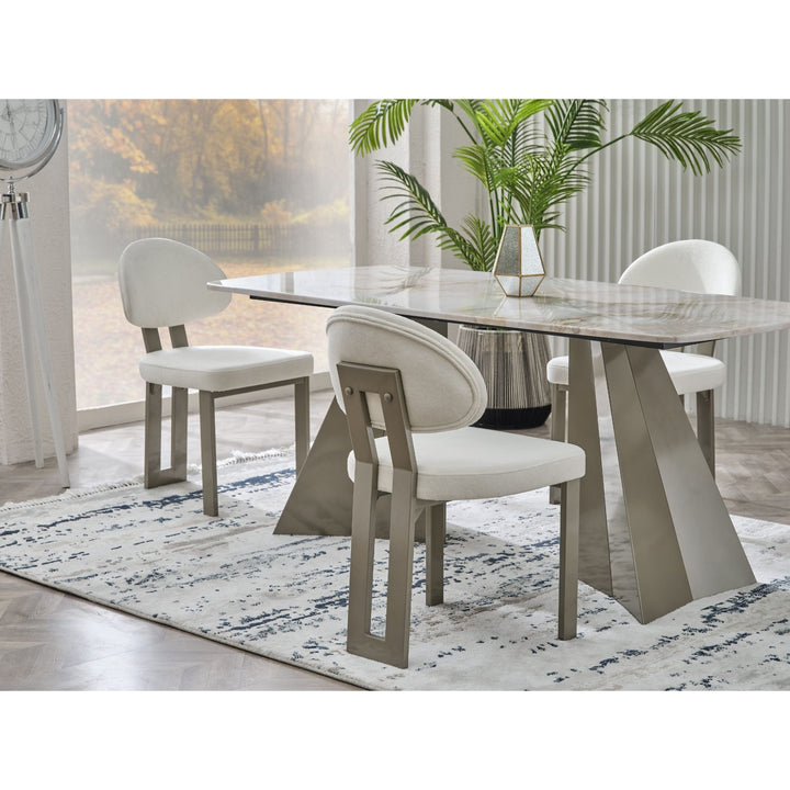 Pramid Mermerit Esstisch-Set (180 × 92 cm)
