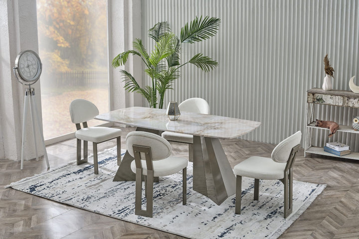 Pramid Mermerit Esstisch-Set (180 × 92 cm)