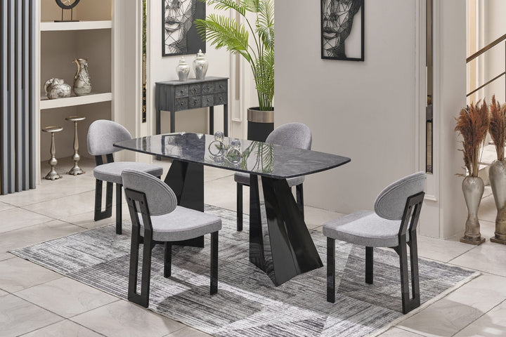 Pramid Mermerit Esstisch-Set