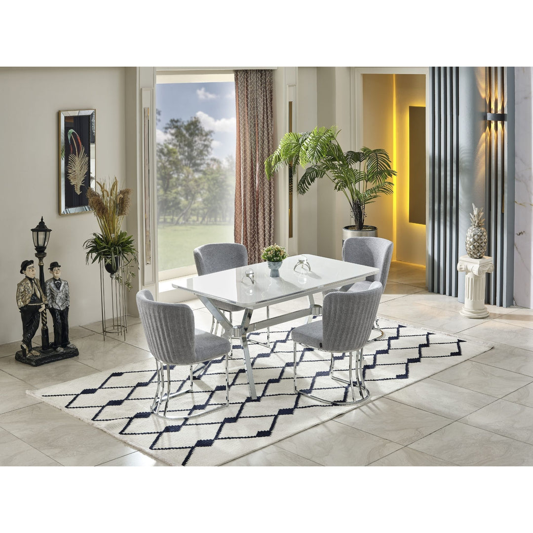 Milano Elite Esstisch-Set (160 → 200 cm, silber)