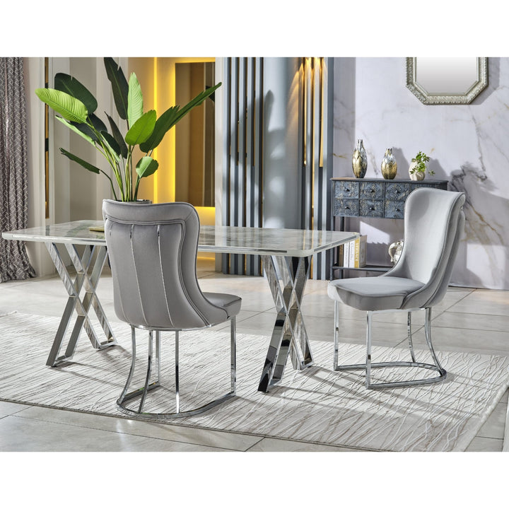 Luna Soft Esstisch Set 180x90 silber